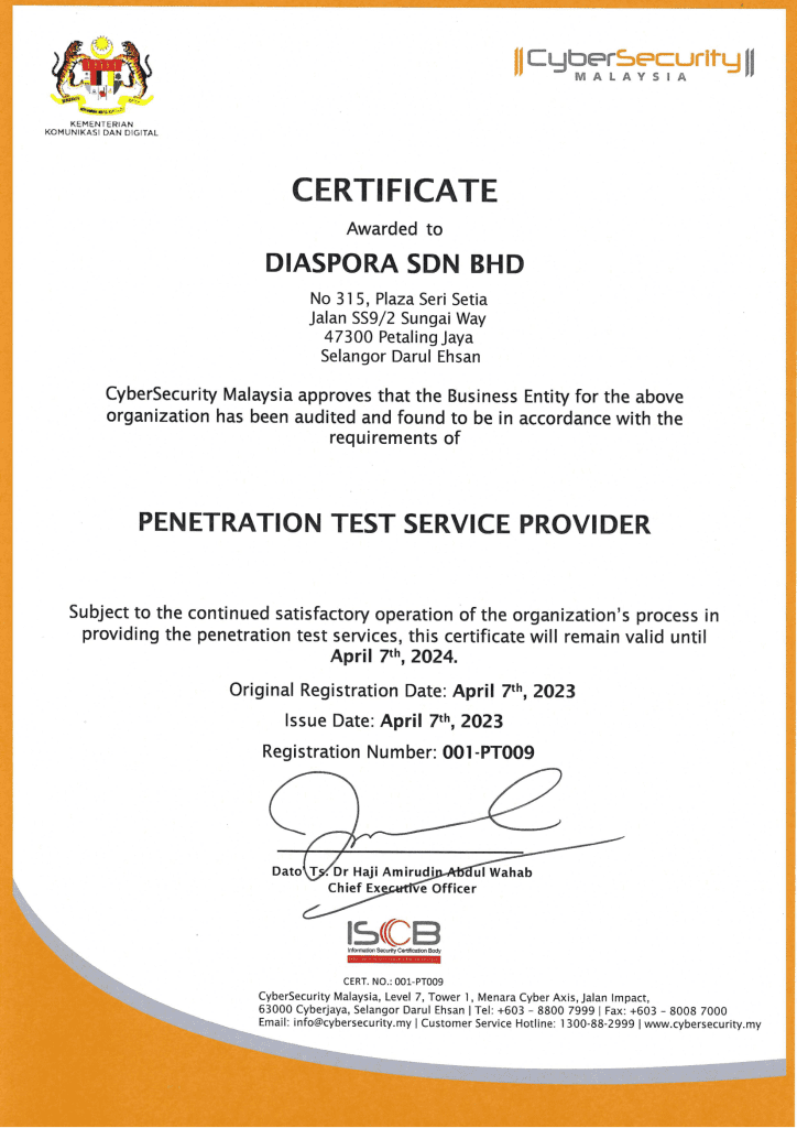 Penetration Test Service Provider Certificate